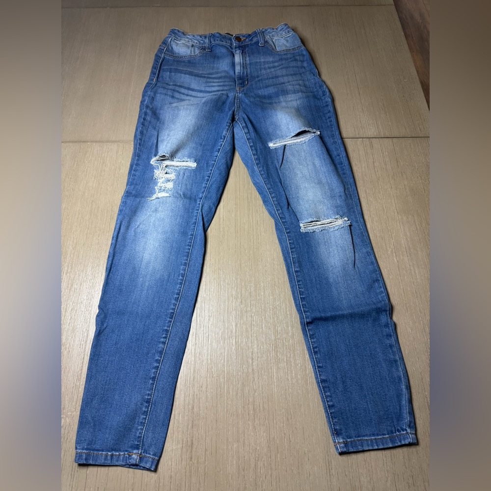 Fashion Nova Blue Distressed Skinny Jeans